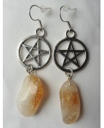 Yellow Citrine & Pentacle Earrings, Gothic, Wiccan, Elven, Celt, Quartz, Witchcraft, Witch, Boho, Gemstone, Fairy, Pagan Wedding