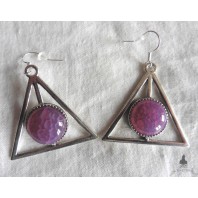 Triangle Providence Agate Pink Plum Earrings, Geometric, Minimalist, Pyramid, Gemstone, Esoteric, All-seeing Eye