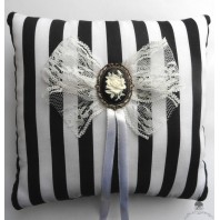 Blac White Stripes Rose Wedding Rings cushion pillow Gothic, Victorian, Baroque, Black wedding, Steampunk wedding, Shabby