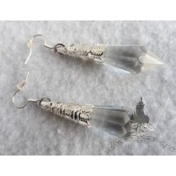 Elven Crystal Point Pendulum Earrings, Pagan Wedding, Magic, Victorian, Fairy, Wicca Witch, Ice, Snow