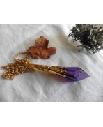 Purple Crystal point Pendulum Golden Necklace, Elven wedding, Pagan, Victorian, Gothic, Magic, Witch, Wiccan, Occult 