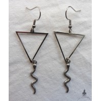 Water Serpent Snake Earrings, Triangle Element Symbol, Minimalist, Reptile, Occult pagan Witch, geometric, Alchemy, Tarot Gypsy