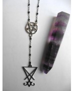 Hail Satan, Rosary Choker Necklace Sigil of Lucifer inverted Pentacle, Satanic, Baphomet, Gothic Rosary, Witch, Magic, Sabbath