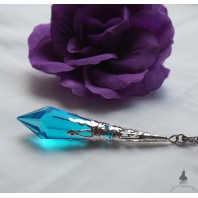 Elven Ys Mermaid Blue Crystal Point Pendulum Necklace, Divination, Pagan wedding, Victorian, Cottagecore, Pastel goth, Fairy