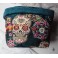 Blue Teal Calavera Mexican folk Skull Textile Basket Storage Bag, Dias de muertos