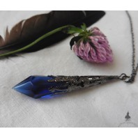 Lady of the Lake Blue Pendulum Necklace, Elven, Nimue, Fairy, Gothic Choker, Cottagecore, Academia, Strega, glass crystal, Witch