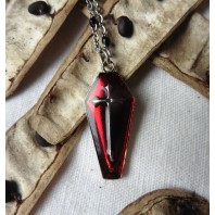 Repos éternel Collier Gothique Ras de cou Rosaire Cercueil Deuil perlé rouge et noir, Vampire, Choker gothique, Cottagecore
