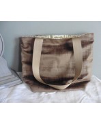 Golden Taupe Beige Crinkled Velvet Women Shopping Bag, Tote Bag, Shoulder bag, Handbag