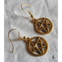 Golden Pentacle Pentagram Earrings, Wicca Goddess, Pagan, Gothic, Occult, Witchy