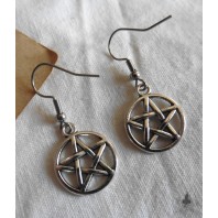 Silver Pentacle Pentagram Earrings, Wicca Goddess, Pagan, Gothic, Occult, Witchy