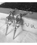 Silver Raven Skull Earrings, Bird Skull, Crowcore, Gothic, Goblincore, Pagan, Tribal, Nevermore, Witch, Viking
