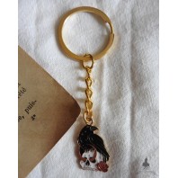 Occult Raven Moon and Skull Golden Enamel Keychain, Hecate, Gothic, Crow, Edgar Poe, Lunar