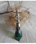 Dark Emerald Green Pendulum Necklace, Teardrop Crystal Glass, Green Witch, Cottagecore, Elven, Striga, Forest, Faun, Fairy