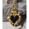 BLACK Sacred Heart enamelled Ex-voto Gold Necklace, flamed heart, Milagro, Bobo, Gothic, Gipsy, Religious, Mourning, Victorian