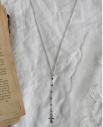 MISSION Collier Rosaire Lariat ras de cou en Y Mini Croix argent, Choker, bohème, Gothique, catholique, Chrétien