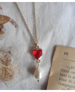 Red Eaten Heart Necklace, Glass Heart, Renaissance, Medieval, Cottagecore, Heart Choker, Dark Academia, Historical Necklace