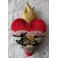 Scarlet Sacred Heart Ex-voto ornament, Flamed heart, Red and black, Milagro, Wall decor, textile art, Dark Academia
