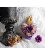 Burning Heart - Shabby purple gold Flamed Sacred Heart Ex-voto ornament, Milagro, Wall decoration, textile art, Dark Academia