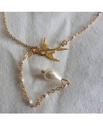 Holy Spirit Soaring Bird Pearl-drop gold Y necklace, White rosary, Dark Academia, vintage wedding, Summer