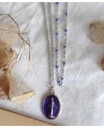 Purple Santa Madonna Medal Beaded necklace, Gothic rosary, bohemian, Virgin Mary, Dark mori