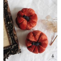 Cottagecore Orange Velvet Pumpkin Needle Pin cushion, Ornament, Sewing Gift, Cinderella