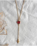 Mary Stuart Red Queen of Scots Rosary, Gold Cross Heart, Lariat, Y Necklace, Renaissance, Tudor, Gothic