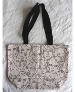 Sac Cabas Shopping Géométrique Visages féminins minimaliste blanc écru, Sac épaule, sac à main, Tote bag