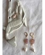 Nautilus Teardrop Pearl and Conch Shell Gold Earrings, Sea, Beach, Mermaid, Dark Academia, Sea Goddess, Sea Snail