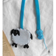 Marque-page Mouton et Pelote de laine bleue, Animal, Livre, Lecture, Signet