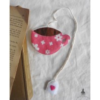 Pink Flower Cup Tea & Heart Bookmark, Elvish, Goblincore, Book, Reading