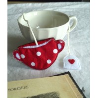 Red Polka dot Tea Cup & Heart Bookmark, Elvish, Goblincore, Book, Reading, Alice