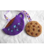 Purple Flowers Cup Tea or Coffee and Chocolate Cookie Bookmark, Elvish, Goblincore, Book, Reading, Alice