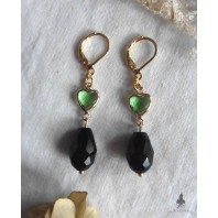 Half-mourning green hearts and black drops earrings, Cottagecore, Dark Academia, Celtic, Coquette, Renaissance, victorian