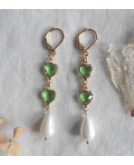 A l'unisson Boucles d'oreilles Coeur vert et Perle goutte, Cottagecore, Dark Academia, Celtique, Coquette, Renaissance