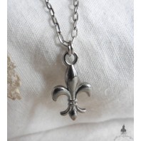 Monarchie Collier Fleur de Lys de France acier argent, Breloque fleur, Dark mori, Dark Academia, Gothique, historique