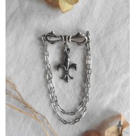 Monarchie Broche Fleur de Lys de France acier argent, Dark Academia, Gothique, historique, cadeau homme