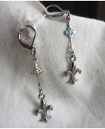 Jeanne d'Arc Boucles d'oreilles Croix et Fleur de Lys de France argent, Dark Academia, historique, Renaissance, médiéval, Royal