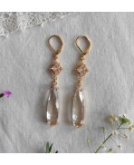 Art Deco Diamond White Teardrops Earrings Gold, Queen, Renaissance, Cottagecore, Victorian