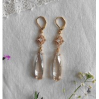 Boucles d'oreilles pendantes Art Déco Losanges Larmes Blanc or, Gouttes, Reine, Renaissance, Cottagecore, Victorien