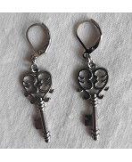 Cottagecore Keyhouse, Boucles d'oreilles Petites Clés Vintage argent, Skeleton key, Dark academia, Steampunk