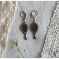 Doppelgänger Boucles d'oreilles Miroir victorien argent, Dark Academia, Mariage, Gothique, Cottagecore