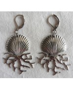 Thalassa - Silver Shell conch & Coral earrings, summer, Sea, Beach, Mermaid