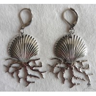 Thalassa - Boucles d'oreilles Coquille & Corail argenté, coquillage, été, Mer, Plage, Sirène