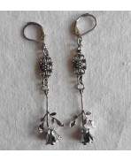 Boucles d'oreilles Rose et tige 3D argent, Renaissance, médiéval
