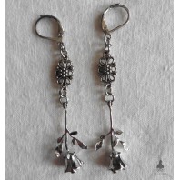 Boucles d'oreilles Rose et tige 3D argent, Renaissance, médiéval