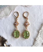 Edwardian oval pale green gold earrings, green sleepers, Regency, Renaissance, Victorian, Renfaire