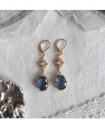 Edwardian oval Blue gold earrings, blue sleepers, Regency, Renaissance, Victorian, Renfaire