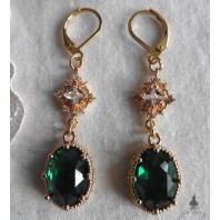 Boucles d'oreilles édouardiennes ovales vert émeraude or, Dormeuses vertes, Régence, Renaissance, victorien, Renfaire
