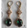 Boucles d'oreilles édouardiennes ovales vert émeraude or, Dormeuses vertes, Régence, Renaissance, victorien, Renfaire