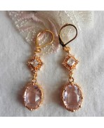 Edwardian oval pale pink gold earrings, pink sleepers, Regency, Renaissance, Victorian, Renfaire